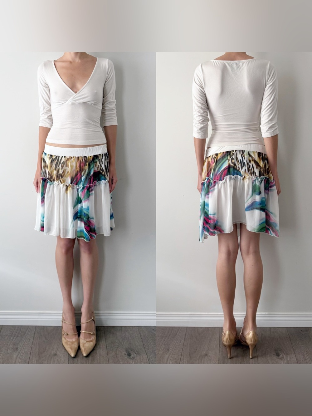 Roberto Cavalli silk animal print tiered midi skirt